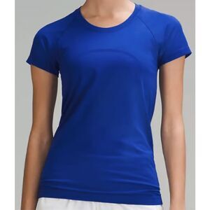 LULULEMON SWIFTLY TECH CREW blue SHORT SLEEVE SEAMLESS T SHIRT TOP sz 14